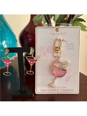 NWT true to form Cocktail Bling bag charm and Martini earrings